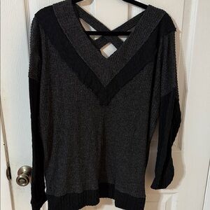 BKE Dark Gray and Black V-Neck Sweater